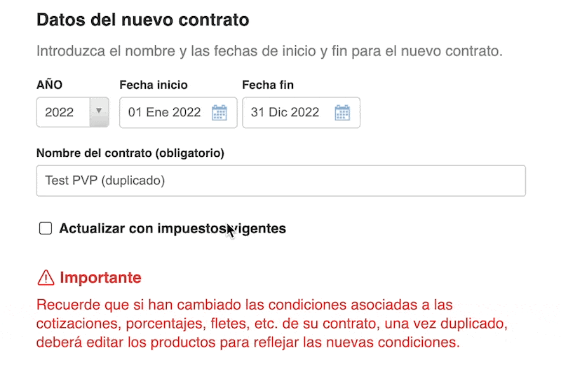 Inclusión del IVA y soporte para Canarias en la duplicación de contratos con actualización automática de impuestos vigentes.