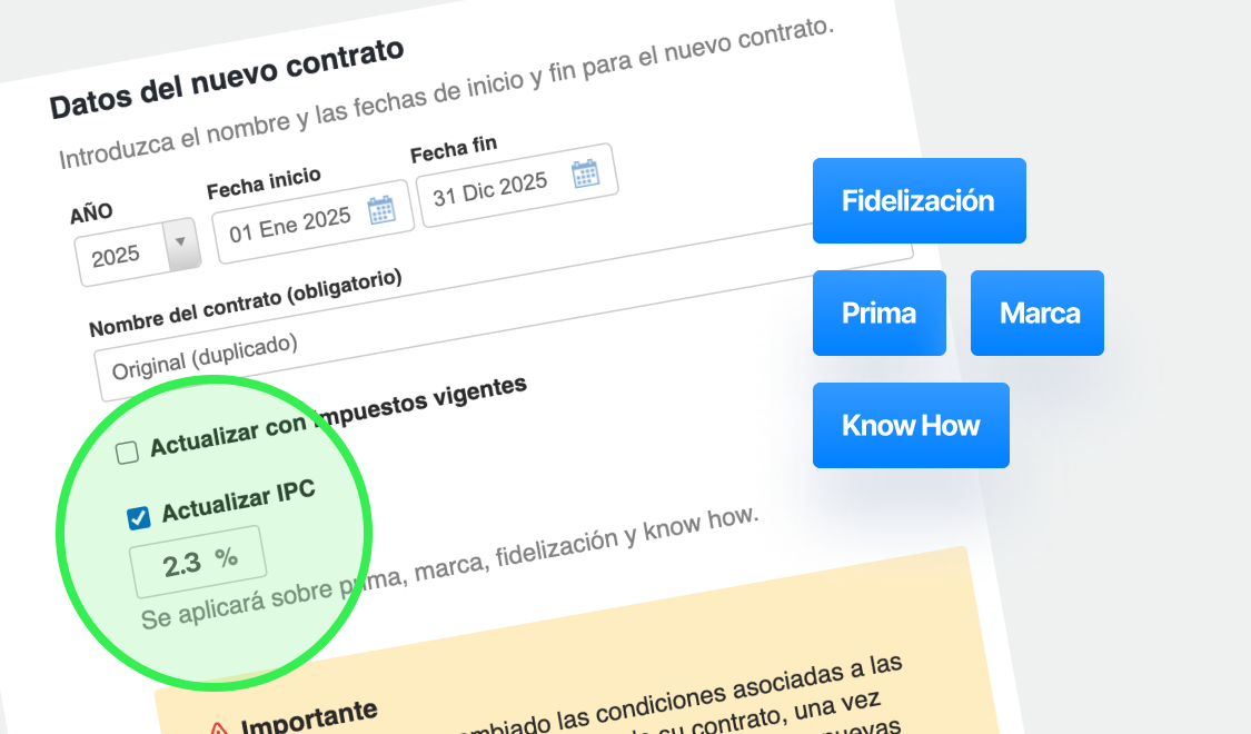 Nueva funcionalidad de la plataforma de contratos para poder duplicarlos incluyendo la variación del IPC