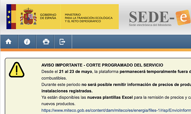 Desde el 21 al 23 de mayo, la plataforma permanecerá temporalmente fuera de servicio por tareas de actualización para la incorporación de nuevos combustibles.