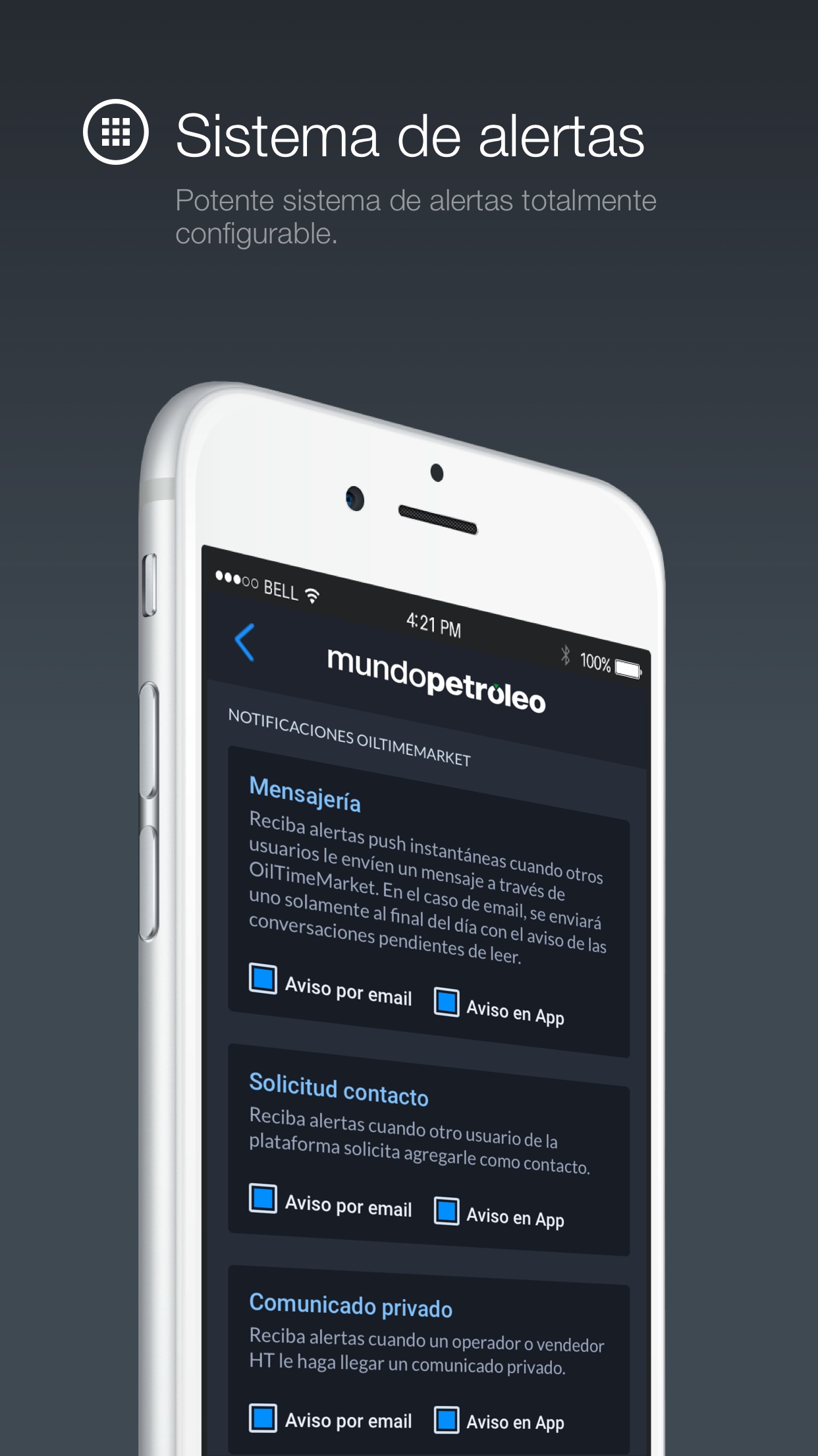 App Mundopetroleo - Notificaciones y alertas